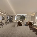 Modern Spacious Fitness Center Featuring Workout Machines Lounge Seating And Indoor Plants