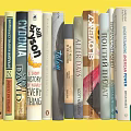 Stack of Various Books With Colorful Covers and Titles on Yellow Background