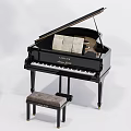 Grand Pianos As Musical Instruments With Black And White Colors Matching Stools Open Music Sheets
