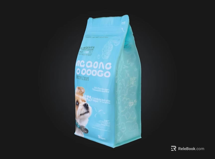 Blue Dog Food Bag with Puppy Image and WOOF WOOF Print 3d model 
