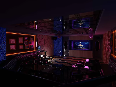 Luxury KTV Interior Design With Colorful Lighting Comfortable Sofas And Sound System 3d model