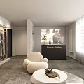 Modern Clothing Store Interior With Display Racks Sofas And Round Coffee Table