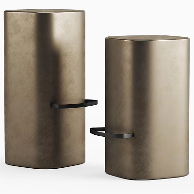 Sleek Cylindrical Bar Stools With Metallic Brass Finish And Black Circular Handles 3d model