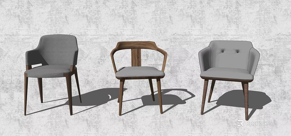 Modern Dining Chairs With Wooden Frames And Gray Upholstered Seats 3d model
