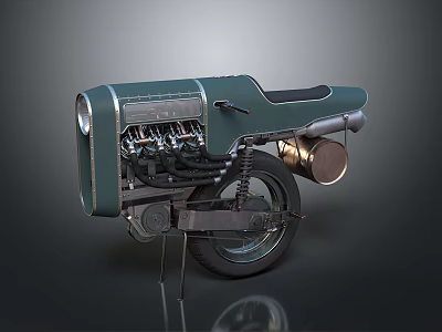 Space Inspired Vintage Motorcycle Featuring Exposed Engine Single Seat Unique Cosmic Design 3d model
