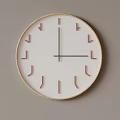 Minimalist Round Wall Clock With White Dial Pink Markers And Wooden Frame