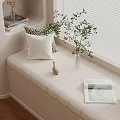 Cozy Modern Bay Window Seat With Upholstered Cushion Throw Pillows Green Plant And Magazine