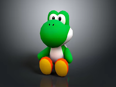 Green Cartoon Dinosaur Character Sitting With Yellow And Red Feet Plush Toy Model 3d model