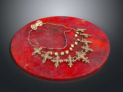 Elegant Gold Chain Necklace With Snowflake Decorations Red And Gold Beads 3d model