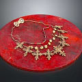 Elegant Gold Chain Necklace With Snowflake Decorations Red And Gold Beads