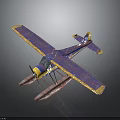 Aerospace Themed Seaplane Model With Blue Purple Cosmic Patterns Yellow Nose Red Floats