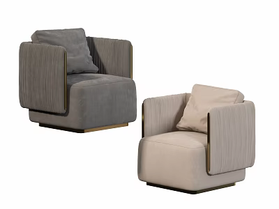 Modern Gray and Beige Velvet Accent Chairs with Metal Trim and Soft Cushions 3d model