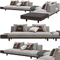 Modern Gray Fabric Sectional Sofa With Brown Velvet White Cushions And Wooden Coffee Tables