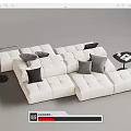 White Modular Sectional Sofa With Gray Black Pillows Floor Lamp And Round Side Table 3d model