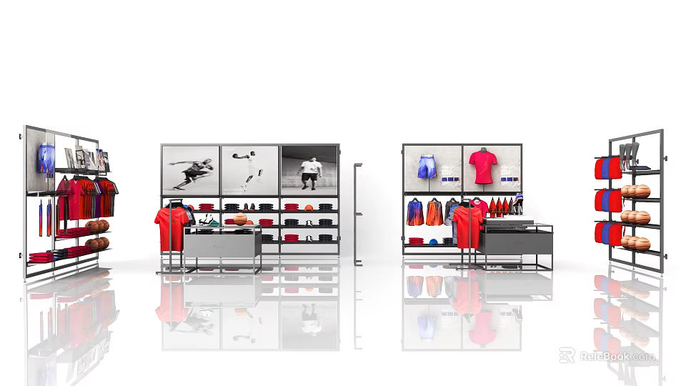 Shopping Mall Clothing Retail Store With Colorful Apparel Display Racks And Shelves 3d model 