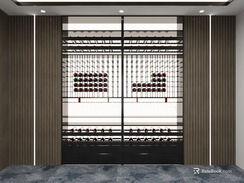 Modern Wine Cabinet Design With Double Glass Doors And Metal Frame For Wine Storage 3d model 