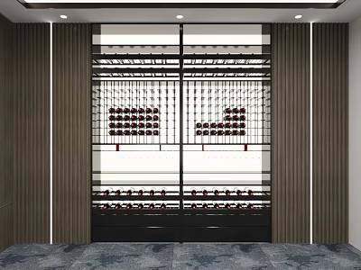 Modern Wine Cabinet Design With Double Glass Doors And Metal Frame For Wine Storage 3d model