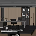 Modern Office Interior With Open Layout Desk Sofa Bookshelf And Stylish Lighting 3d model