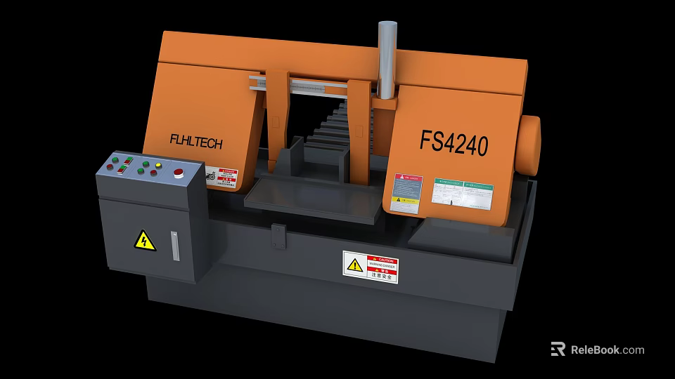FLATECH FS4240 Industrial Equipment With Orange Gray Body Control Panel And Warning Labels 3d model 