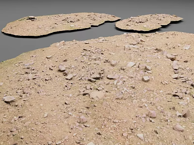 Damaged Ground Surface With Scattered Stones On Yellowish Brown Soil And Gray Background 3d model