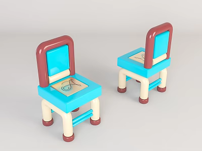 Two Colorful Leisure Chairs With Red Backrest Blue Seat And Beige Legs 3d model