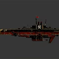 Steampunk Warship With Red Hull Black Deck Mechanical Wheels And Flag