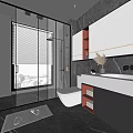 Modern Bathroom Interior With Glass Shower Enclosure Blinds Large Mirror And Marble Countertop
