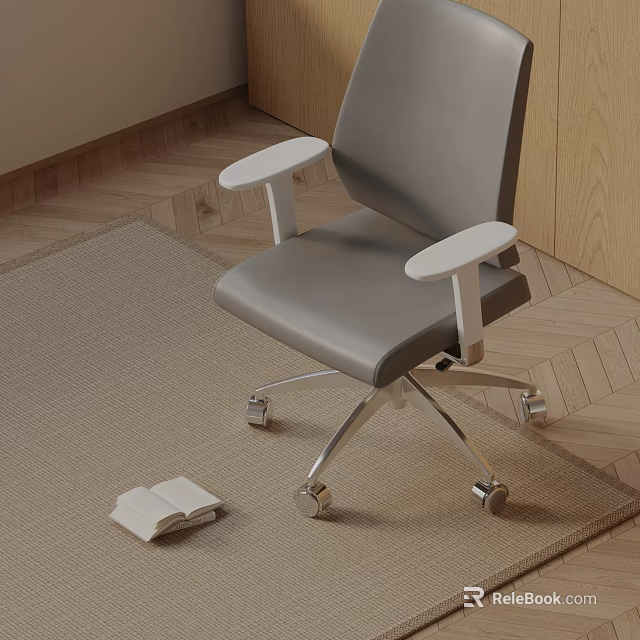Gray Leather Office Chair With White Armrests And Silver Rolling Casters 3d model 