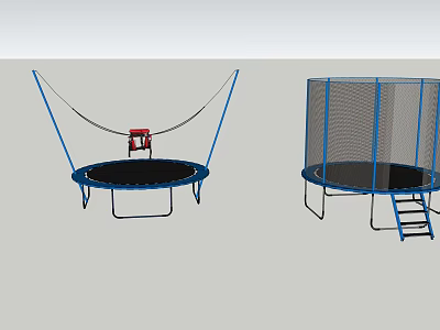 Outdoor Trampoline Sport Equipment With Blue Frame Safety Net And Ladder Design 3d model