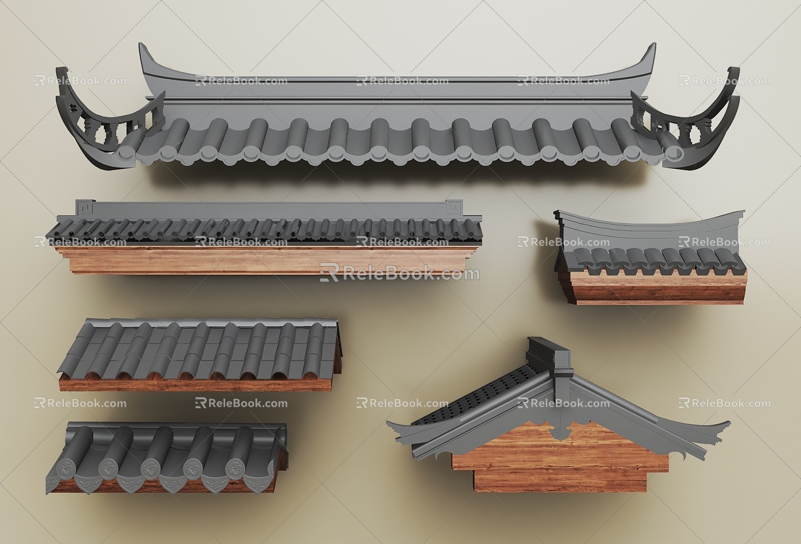 Chinese-style eaves Chinese-style eaves line Cornice ridge Chinese-style component Eaves tile ridge tile component 3d model