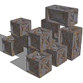 Cube Shaped Carved Shoes Stacked And Scattered With Unique Patterns Design 3d model