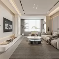 Modern Living And Dining Room Interior With Sofa Round Coffee Table TV And Green Plant