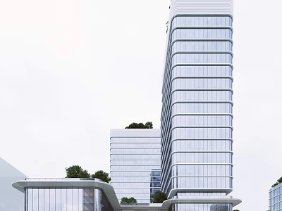 Modern High Rise Office Building With Glass Curtain Wall And Roof Greenery 3d model
