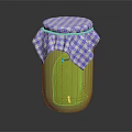 Practical Household Item Yellow Jar With Blue And White Checkered Cloth Cover Tied With String