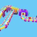 Colorful Industrial Conveyor System With Purple Machinery And Orange Mechanical Tracks