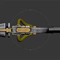 Mechanical Sci Fi Axe With Metal Blade Yellow Accents And Wooden Handle