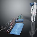 Outdoor Explorer Weapon And Trekking Gear With Backpack Poles Ropes And Sleeping Bag
