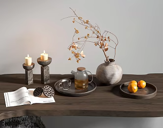 tray dried branch bonsai candle 3d model