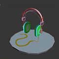 Wired Headphones With Green Earcups Silver Headband And Cable On Blue Octagonal Base