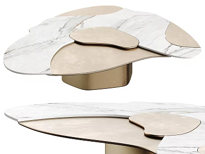 Sleek Modern Coffee Table With Marble Tabletop And Brass Base In Irregular Shape 3d model