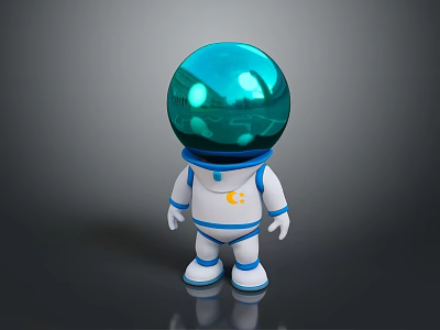 Futuristic 3D Space Astronaut Robot With Blue Transparent Helmet White Body And Yellow Logo 3d model
