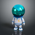 Futuristic 3D Space Astronaut Robot With Blue Transparent Helmet White Body And Yellow Logo