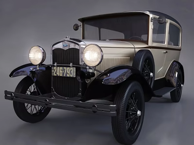 Vintage Classic Car With Cream And Black Body Classic Headlights And License Plate 3d model