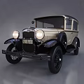 Vintage Classic Car With Cream And Black Body Classic Headlights And License Plate