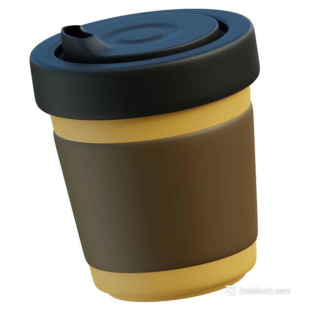 Takeaway Hot Beverage Cup With Black Lid And Yellow Brown Stripes 3d model 