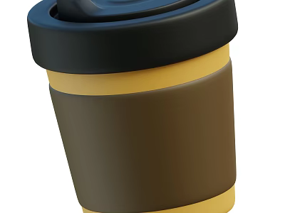 Takeaway Hot Beverage Cup With Black Lid And Yellow Brown Stripes 3d model
