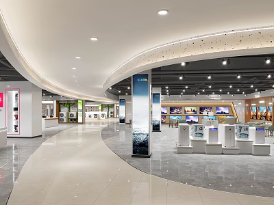 Spacious Shopping Mall Lobby With Modern Lighting And Brand Display Counters 3d model