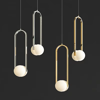 Modern Chandeliers With U Shaped Metal Frames White Spherical Bulbs Silver And Gold Finishes 3d model