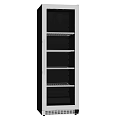 Modern Freestanding Wine Cooler With Glass Door And Multiple Stainless Steel Shelves