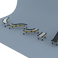 Industrial Conveyor Belt Equipment Featuring Curved And Straight Sections With Metal Frames
